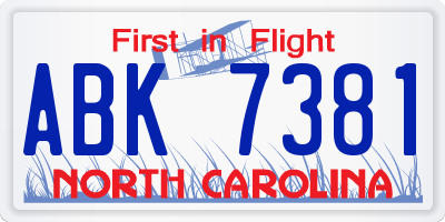NC license plate ABK7381