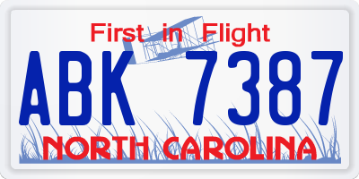 NC license plate ABK7387