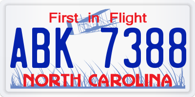 NC license plate ABK7388