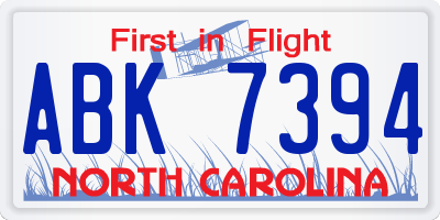 NC license plate ABK7394