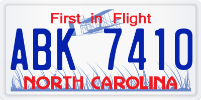 NC license plate ABK7410