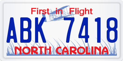 NC license plate ABK7418