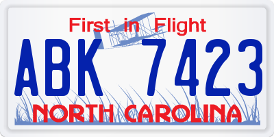 NC license plate ABK7423