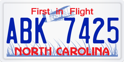 NC license plate ABK7425