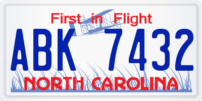 NC license plate ABK7432