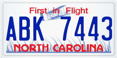 NC license plate ABK7443