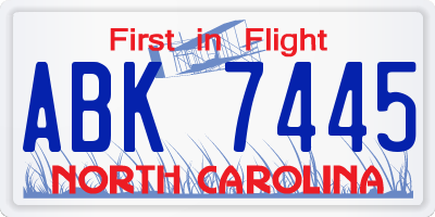 NC license plate ABK7445