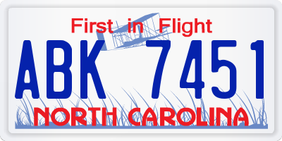 NC license plate ABK7451