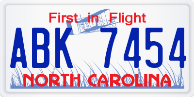 NC license plate ABK7454