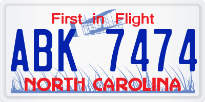 NC license plate ABK7474