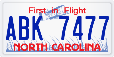 NC license plate ABK7477