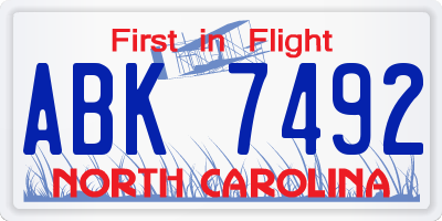 NC license plate ABK7492