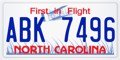 NC license plate ABK7496