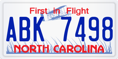 NC license plate ABK7498