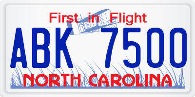 NC license plate ABK7500