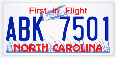 NC license plate ABK7501