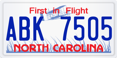NC license plate ABK7505