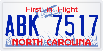 NC license plate ABK7517