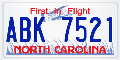 NC license plate ABK7521