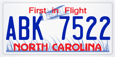 NC license plate ABK7522