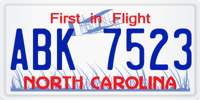 NC license plate ABK7523