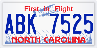 NC license plate ABK7525