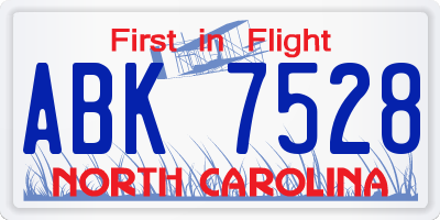 NC license plate ABK7528
