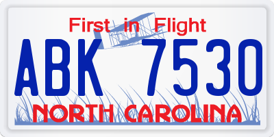 NC license plate ABK7530