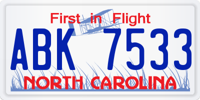 NC license plate ABK7533