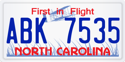 NC license plate ABK7535
