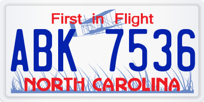 NC license plate ABK7536