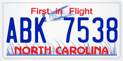 NC license plate ABK7538