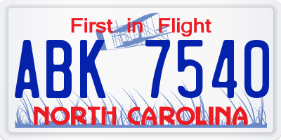 NC license plate ABK7540