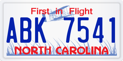 NC license plate ABK7541