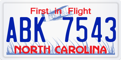 NC license plate ABK7543