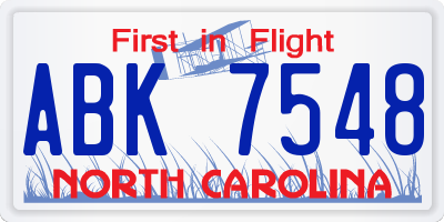 NC license plate ABK7548