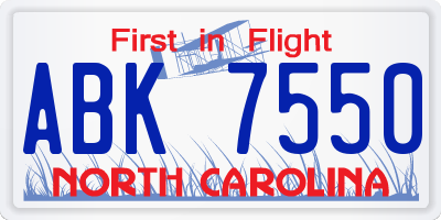 NC license plate ABK7550
