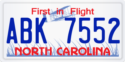 NC license plate ABK7552