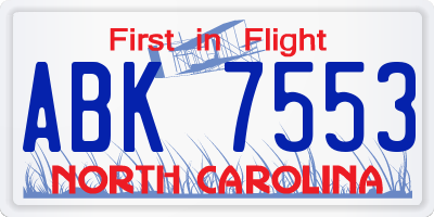 NC license plate ABK7553