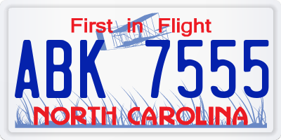 NC license plate ABK7555
