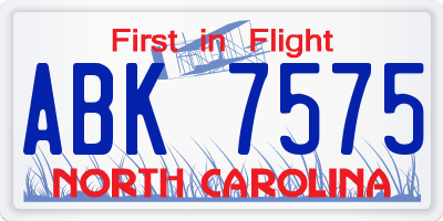 NC license plate ABK7575