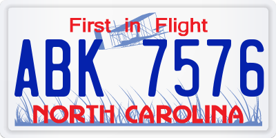 NC license plate ABK7576