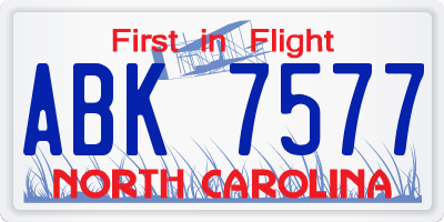 NC license plate ABK7577