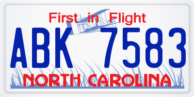 NC license plate ABK7583