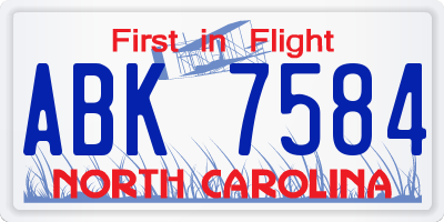 NC license plate ABK7584