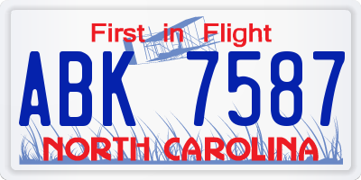 NC license plate ABK7587