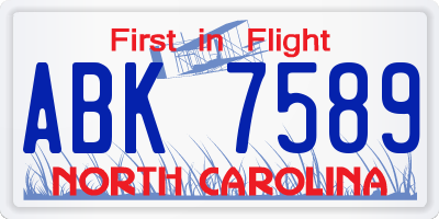 NC license plate ABK7589