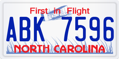 NC license plate ABK7596