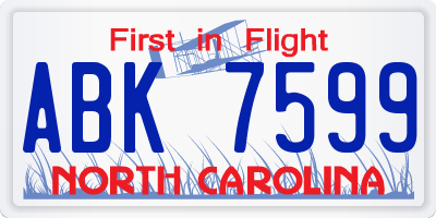 NC license plate ABK7599