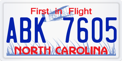 NC license plate ABK7605
